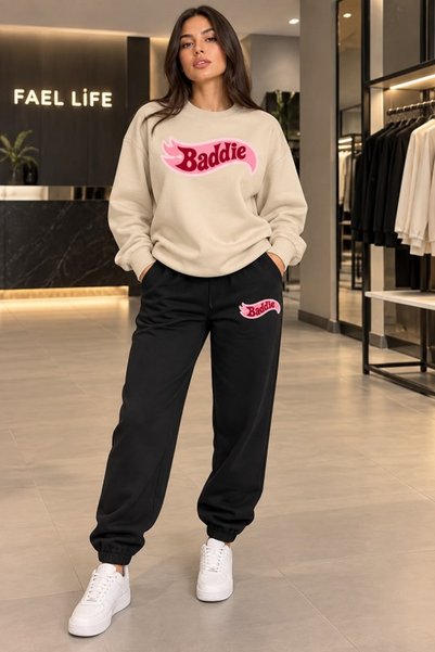 FAEL LİFE Baddie Unisex Printed Sweatshirt and Sweatpants Oversize Premium Set