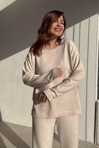 MJAMASS طقم ملابس منزلية نسائية محبوكة كبيرة الحجم من تاش بيزك
