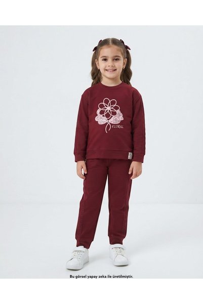 voyyo kids baby طقم بدلة رياضية للفتيات بعمر 6-7-8-9-10 سنوات مطبوع عليه زهور...