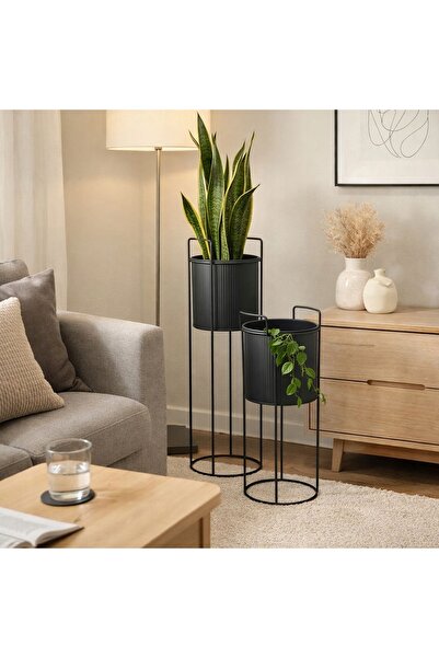 HowHomely DONICE PE SUPORTUL MEU 2 buc. Negru mat decorativ pentru terase, pe...