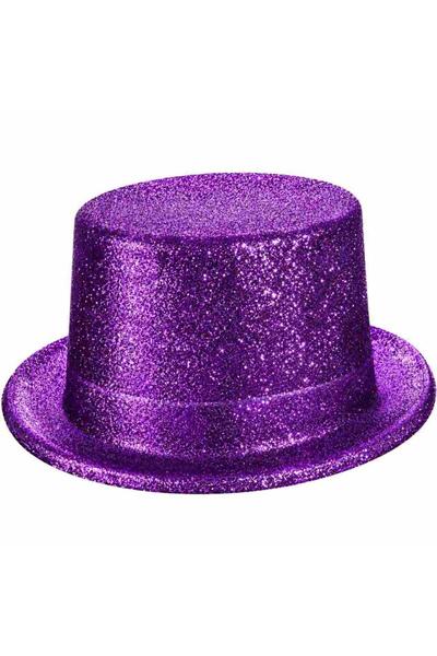 Mor Simli Glitter Silindir Parti Şapkası