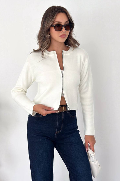 Noa&Noa Zippered Cardigan-Ecru Ekru