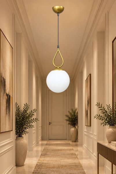 ESSLİGHT Paris Tekli Eskitme Sarkıt Beyaz Camlı Avize Antre Hol