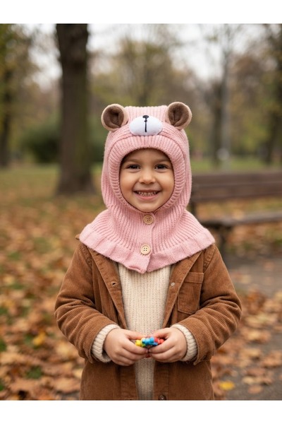 Goffy 4-8 Yaş Kız Çocuk Polarlı Balaklava Bere-Pembe