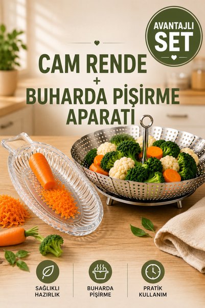 MorBebe 2'li Set Bebekler için Ek Gıda Haşlama Aparatı ve Cam El Rendesi