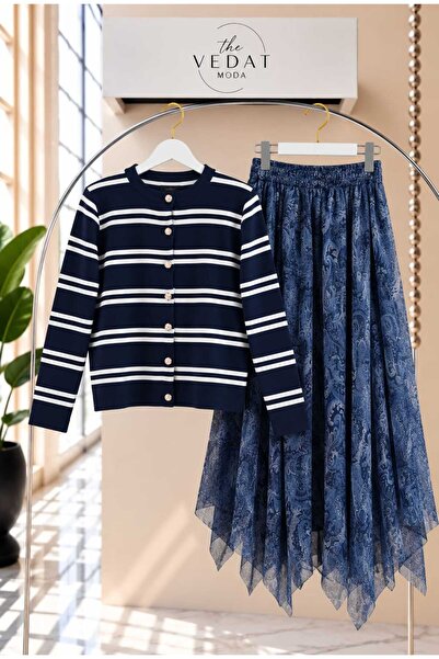 MODA VEDAT Women's Striped Detailed Small Buttoned Knitwear Cardigan - Tulle ...