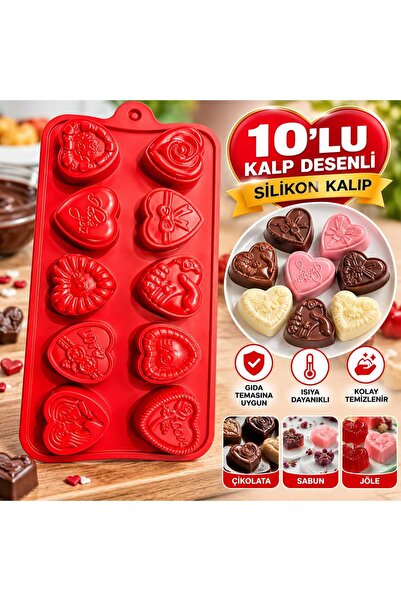 LOVYCO قالب سيليكون مزخرف بنمط قلب أحمر للشوكولاتة والكيك والثلج والصابون - ق...