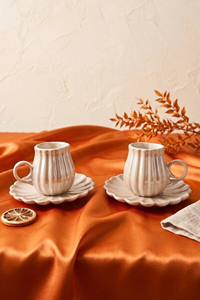NESS HOME 4 Pieces 2-Person Pearlescent Porcelain Coffee Cup 100 ml