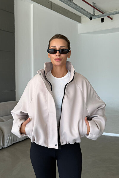 NET OF NOT Oversize Geniş Kol Dik Yaka Kadın Tüylenmez Bomber Kaşe Ceket