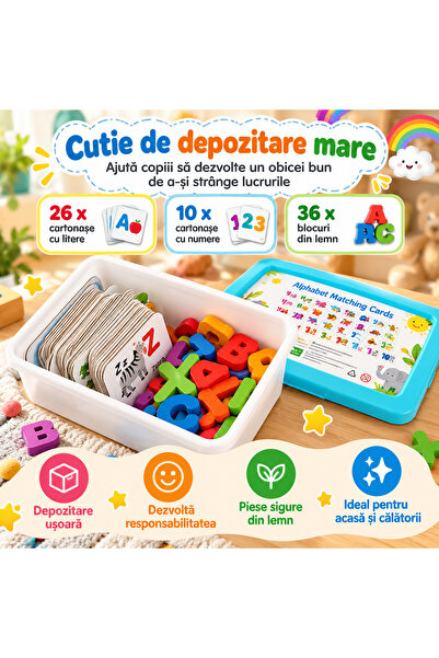 Picodino Set de puzzle cu carduri de asociere cu litere și numere într-o cutie