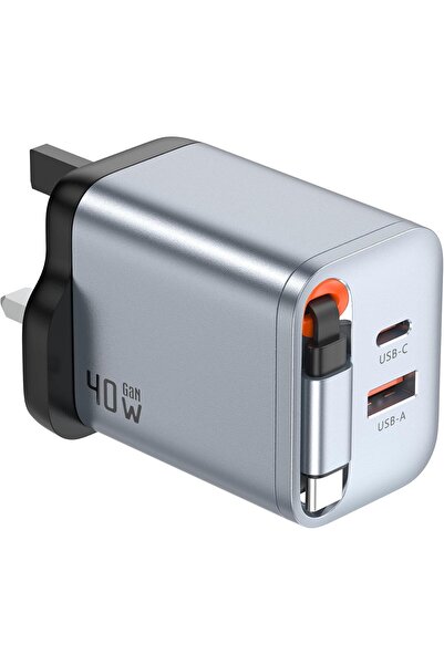 Green Lion GaNPremium 40W PD Wall Charger with 70cm Retractable Type-C Cable,...