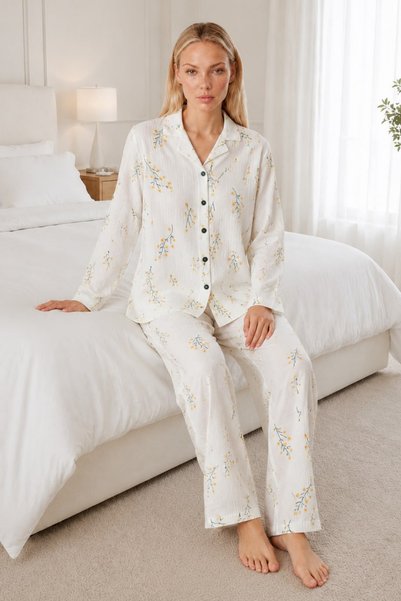 Norcia Sports Women's Patterned White Pajama Set 4674