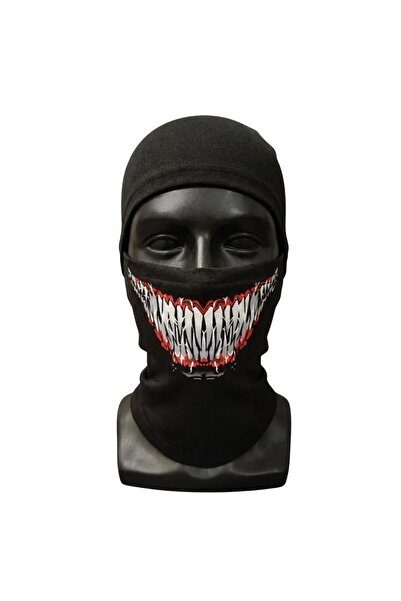 Wak Unisex Tam Yüz Balaklava Diş Desenli Kışlık Maske Nefes Alan Esnek Kask Altı Boyunluk Yumuşak Viskoz