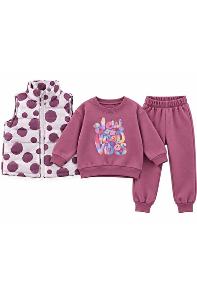 Generic Brand Compleu fete 3 piese cu vestă, bluză și pantaloni vătuiți New G...