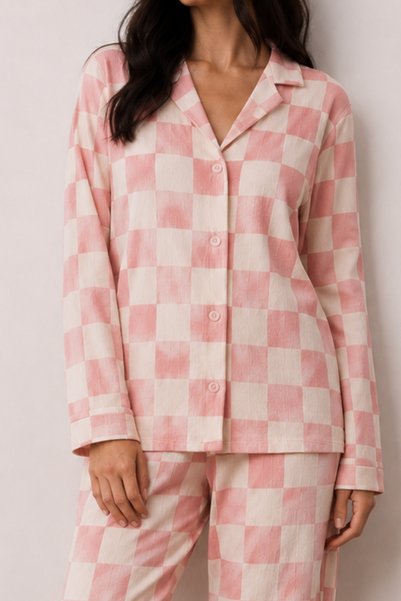 Norcia Sports Women's Buttoned Winter Home Pink Pajama Set
