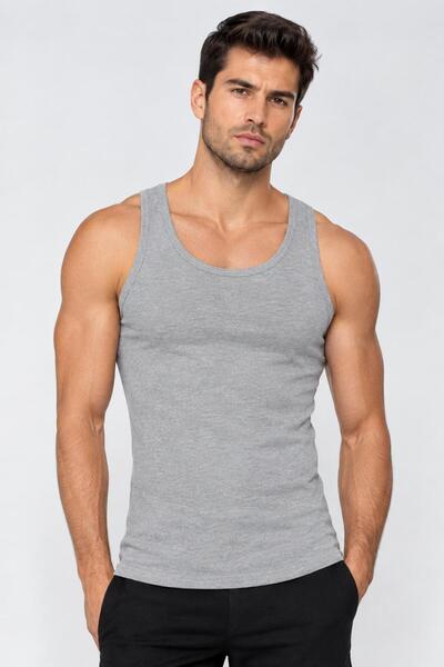Pi Giyim Men's Gray Lycra 100% Cotton Combed Cotton Undershirt