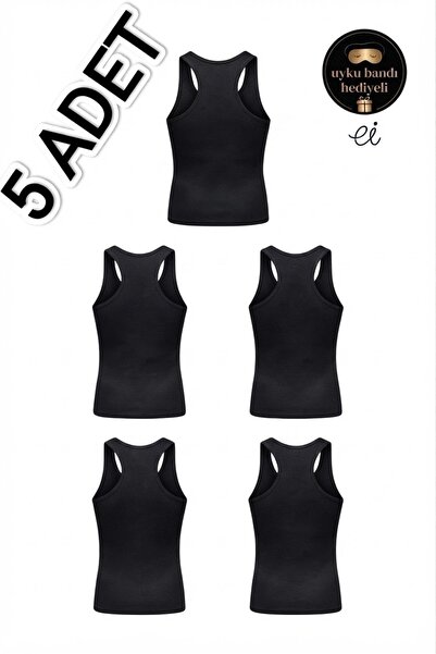 Seher Yıldızı Pack of 5 Black Men's Sports Rambo Undershirts 100% Cotton Ribb...