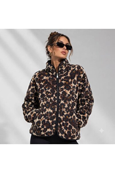 DEEP SECRET Leopar Desen Peluş Teddy Cepli Ceket