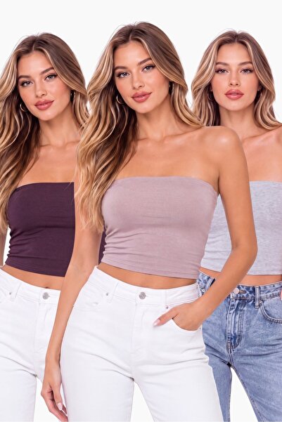 Arma Yıldız Women's Strapless Bustier Crop Top Cotton Lycra Stretchy Basic To...