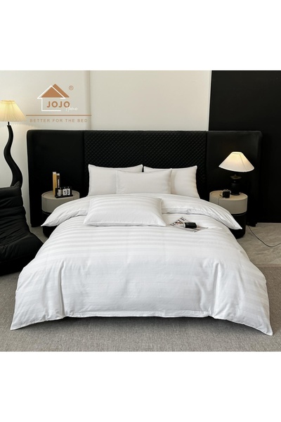 JOJO HOME Lenjerie de Pat Damasc Deluxe Alb | 100% Bumbac | 6 Piese | Cearcea...