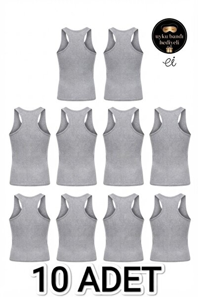 Seher Yıldızı Pack of 10 Gray Cotton Ribbed Men's Sports Undershirts - Swimme...