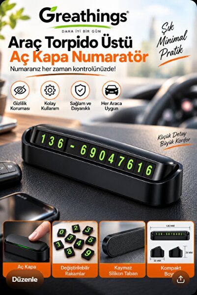 Greathings Black 13 cm Car Dashboard Open-Close Hidden Phone Number Display