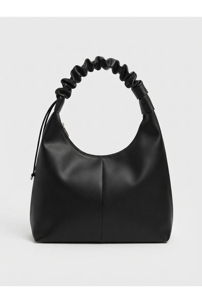 Satuna Black Drawstring Handle Women's Shoulder Bag |   Daily Bag |   Lined Bag