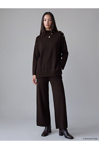 LC Waikiki NEVAVM Farkıyla LCW Modest Brown Triko بنطلون نسائي مستقيم ضيق ووا...