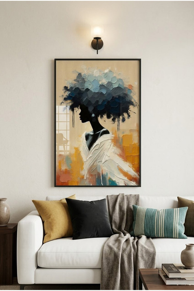 Linacci Salon Wall Art Painting Black Metal Framed Real Glass Modern Afro Afr...