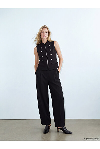 LC Waikiki Lcw Vision Black High Waist Pleated Women's Balloon Pants with Nev...