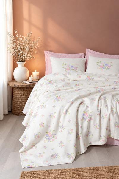 lissehome طقم إستيفا مفرد 100% قطن بيكيه باللون الوردي 160x230 سم