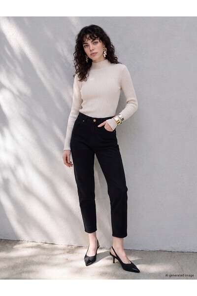 LC Waikiki Nevavm Lcw Petite Black Denim Straight Skinny & Slim High Waist Na...