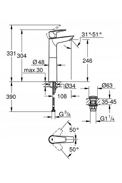 Grohe START EDGE BATTERY UMYWALKOWA, MĂRIME XL 23777001