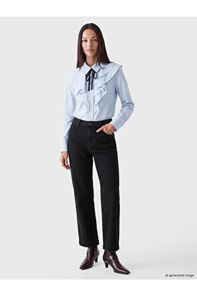 LC Waikiki Two Mt Shop Quality Black Denim Straight Wideleg Elastic Waist Wid...