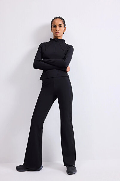DeFacto H5210AXBK81 Siyah Slim Fit Esnek Kumaş Dik Yaka Yarım Fermuarlı Sporcu Uzun Kollu Basic Tişö