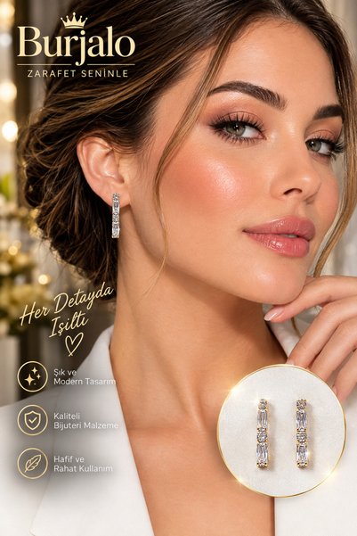 Burjalo Gold Color Zircon Stone Strip Model Women's Bijouterie Earrings 130742