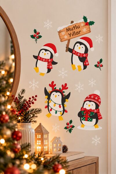 Piksel Grafik Cute Penguins New Year Theme - Baby and Kids Room Glass and Wall Sticker Set