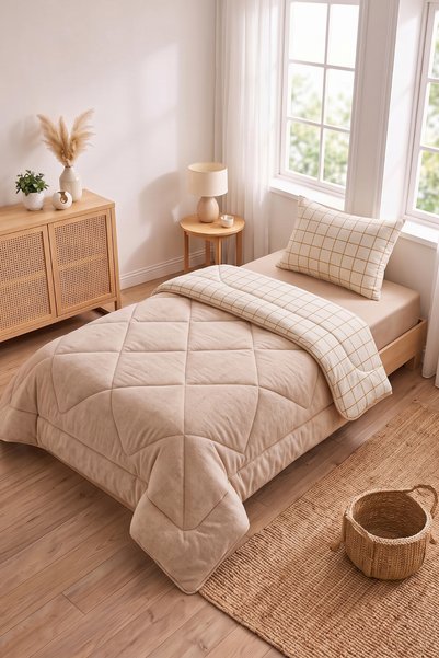 CARYUM Single, Double-Sided Welsoft Quilt Set |   1 Quilt, 1 Fitted Sheet, an...