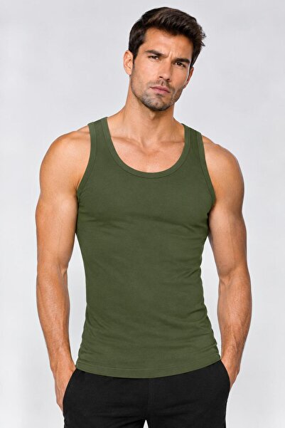 Pi Giyim Men's Green Lycra 100% Cotton Combed Cotton Undershirt