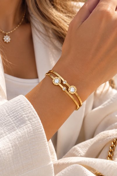 Adata Jewelry سوار فاخر من الفولاذ مرصع بحجر الزركون من ألينا