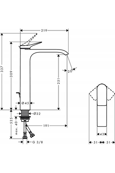 Hansgrohe 75040000 Vivenis Baterie monocomandă pentru lavoar 250