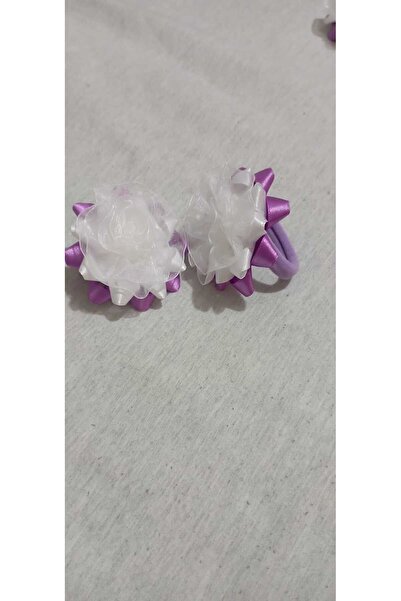 UcDa El Yapımı 6.5x6.5 cm Beyaz Gül Detaylı Renkli Kurdele Lastik Toka İkili Set