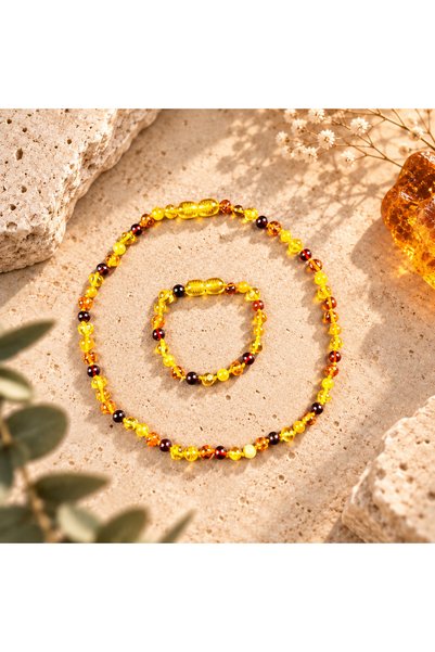 Welta Amber Baby Necklace & Bracelet Multicolor Original Natural Amber Set
