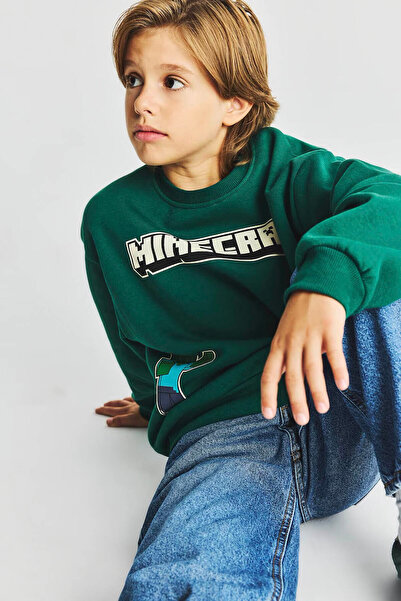DeFacto Minecraft Bisiklet Yaka İçi Yumuşak Tüylü Kalın Sweatshirt Erkek Çocu...