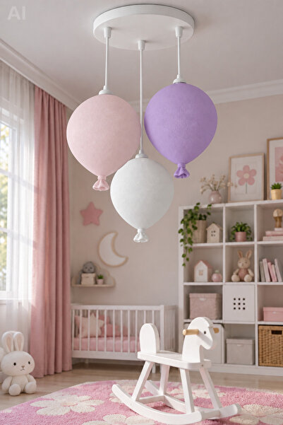 Kız Çocuk Odası Avize Balon 3'lü Sarkıt Avize Beyaz Pembe Mor