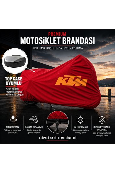 AUTO SOFT KTM 250 DUKE ABS Kırmızı Su Geçirmez Motosiklet Branda Çanta Topcas...