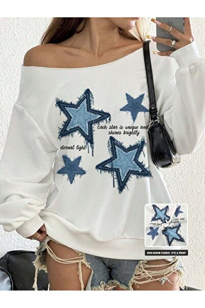 PALPİTO Γυναικείο φούτερ με στάμπα Light Star και λαιμόκοψη Kayak, Oversize