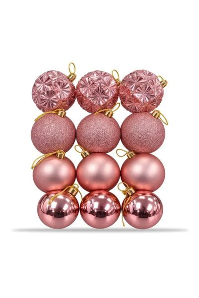 Generic Brand Set 24 globuri de Craciun rose-gold, 4 finisaje: mat, lucios, s...