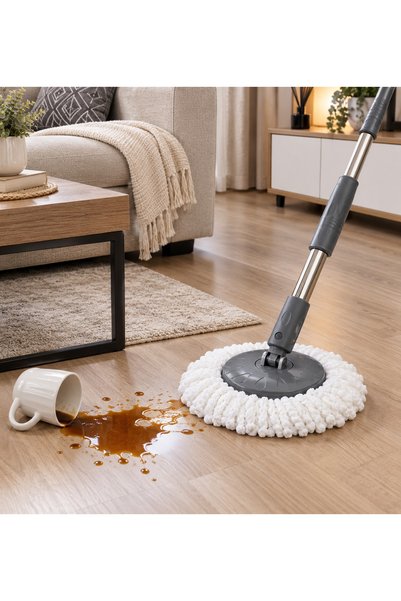 Generic Brand Set 3 Rezerve Mop Rotativ din Microfibră, Lavabile și Reutilizabile, Alb
