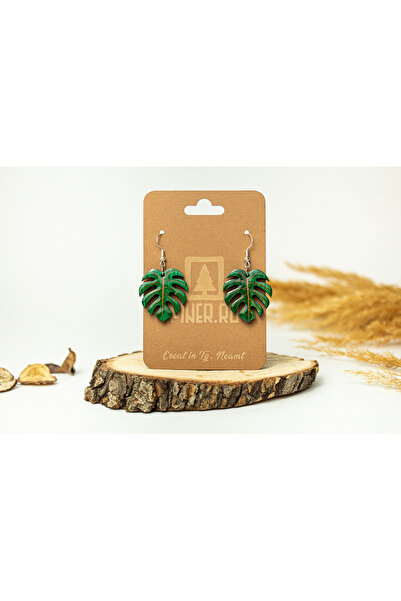 Generic Brand Cercei handmade din lemn, model Monstera, nuante naturale
